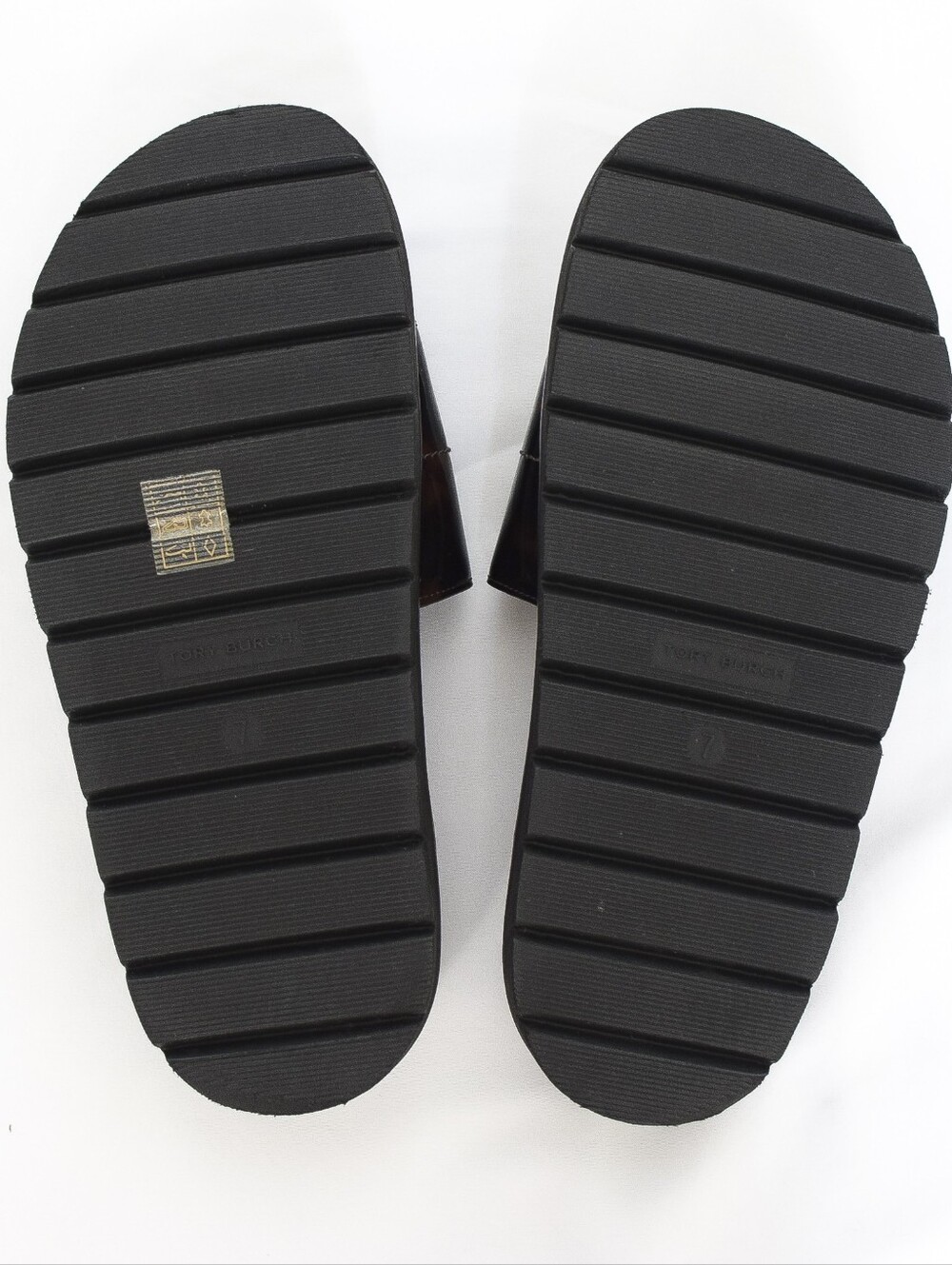 🌸Tory Burch Everly Anatomic Lug Slide Sandals Tortoise Shell Leather Brown Sz 7 - Picture 11 of 16